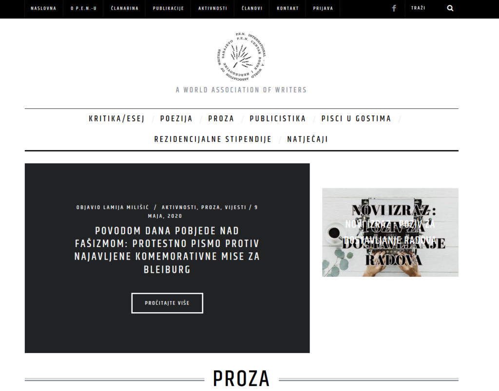 P.E.N centar u Bosni i Hercegovini Ivan Lovrenović Miljenko Jergović Željko Ivanković Ivica Đikić bh. ljevica 